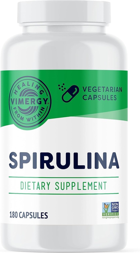 Vimergy Spirulina Capsules – Concentrated Plant Protein Supports Immune Health & Cardiovascular Function – Vegan, Kosher, Gluten-Free – 180 Capsules