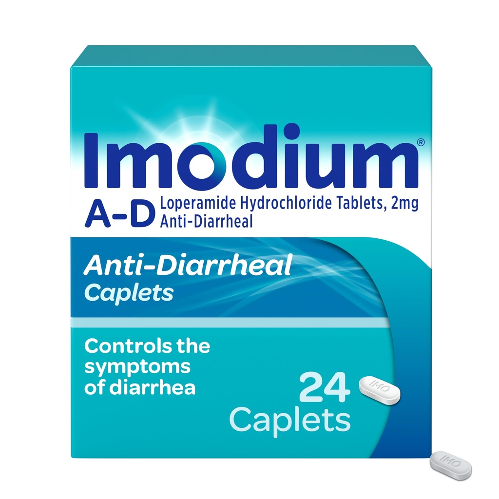 Imodium A-D Diarrhea Relief Caplets with Loperamide HCl, Anti Diarrheal Medicine to Help Control Symptoms of Diarrhea Due to Acute, Traveler's Diarrhea, 24 Count