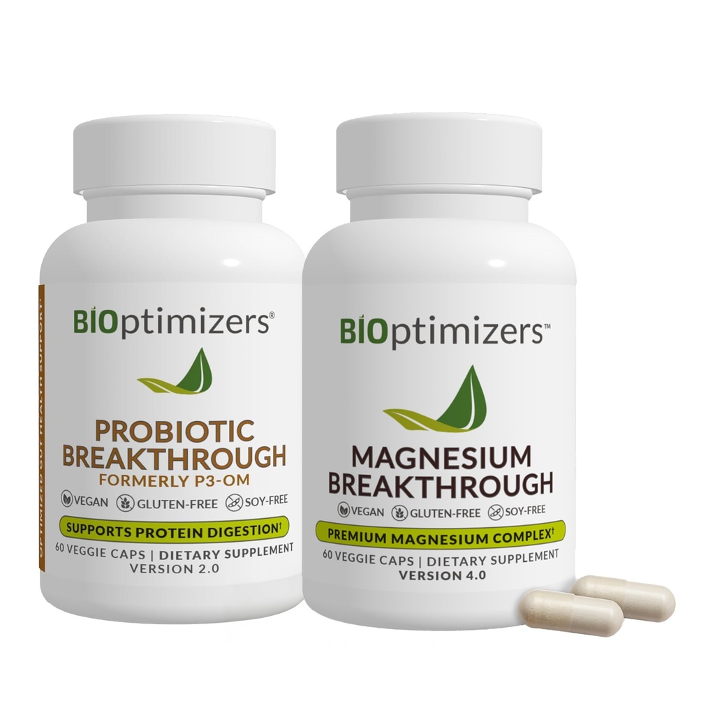 BiOptimizers - P3-OM (60 Capsules) and Magnesium Breakthrough 4.0 (60 Capsules) Supplement Bundle