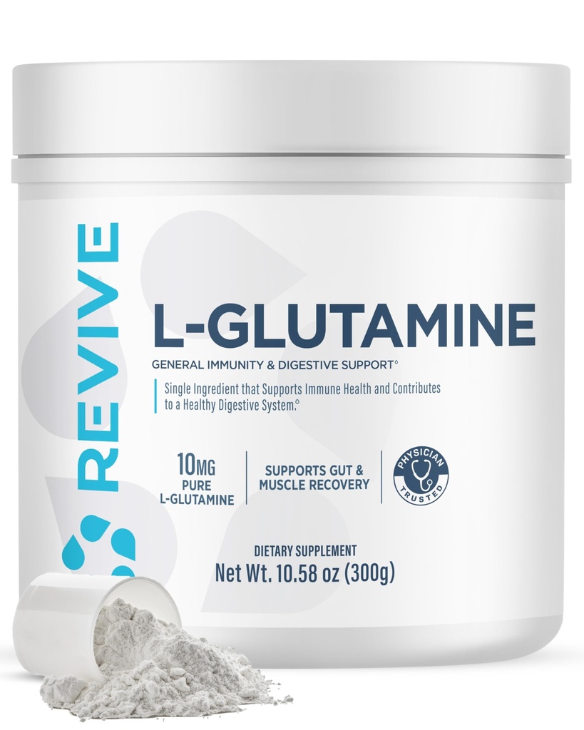 Revive MD Gut L-Glutamine Powder – Muscle Recovery & Immune Support Supplement for Adults – Promotes Digestive Health, Reduces Muscle Soreness & Supports Immunity – Vegan (30 Servings)