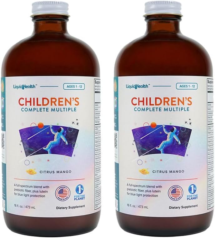 LIQUIDHEALTH Children's Complete Liquid Multivitamin for Kids, Toddlers - Essential Vitamins, Nutrients & Minerals, Immune Support, Gut Health - Made in The USA, Vegan, Non GMO, Sugar-Free (2 Pack)