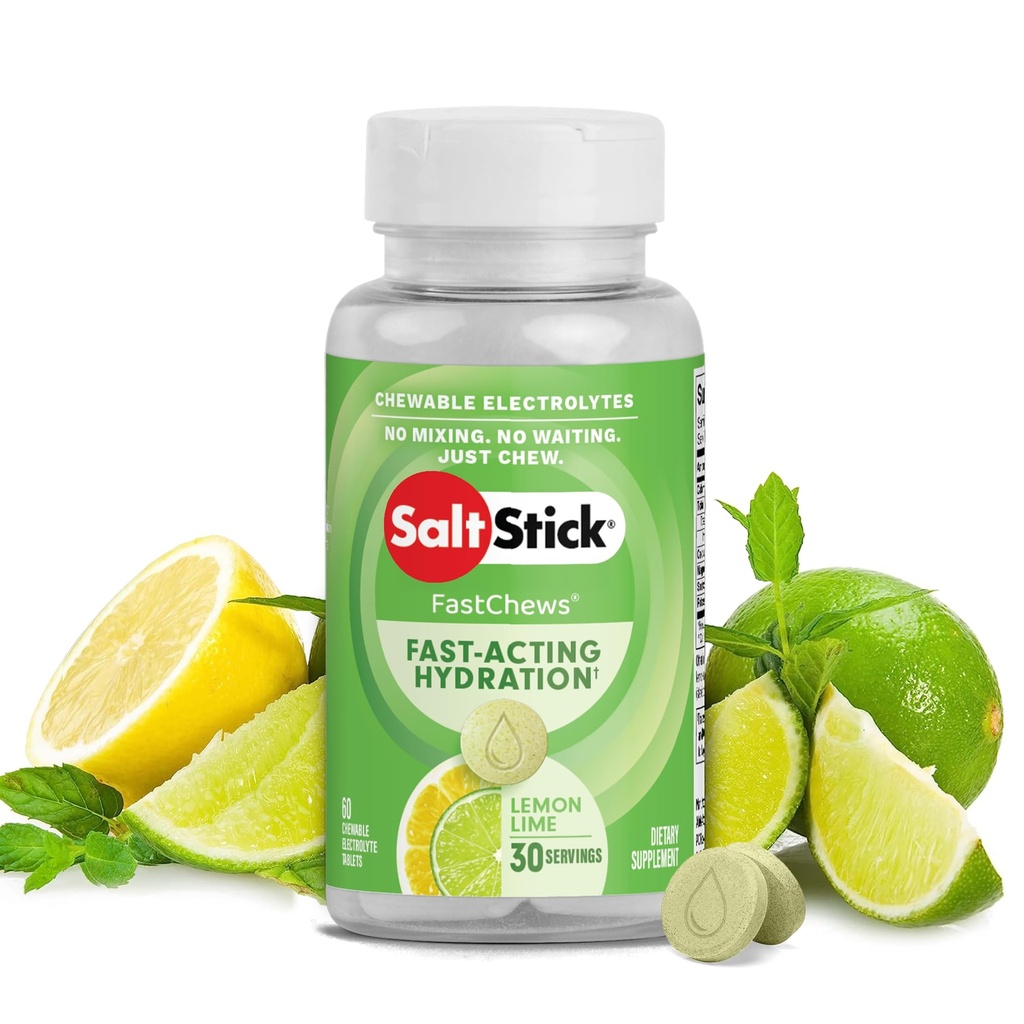SaltStick Electrolyte FastChews - 60 Count Lemon Lime Flavor - Chewable Electrolyte Tablets for Hydration, Salt Tablets, Dehydration Relief