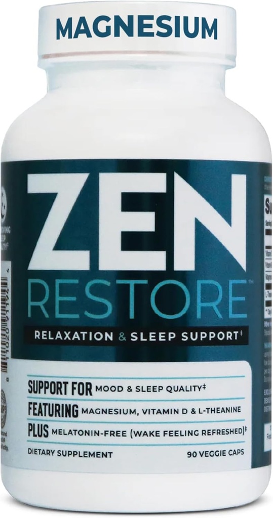 Nutrology Zen Restore Magnesium Supplement, 400mg Magnesium Malate Per Dose with Vitamin D3, L-Theanine, Promotes Relaxation, Muscle Recovery & Adrenal Health, High Absorption Supplement, 30 Servings
