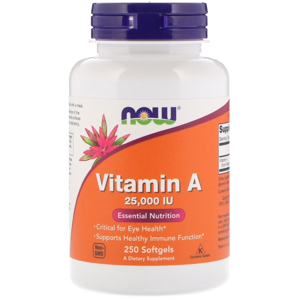 Now Foods Vitamin A, 25000 IU from Fish liver oil, 250 Softgels (Pack of 2)