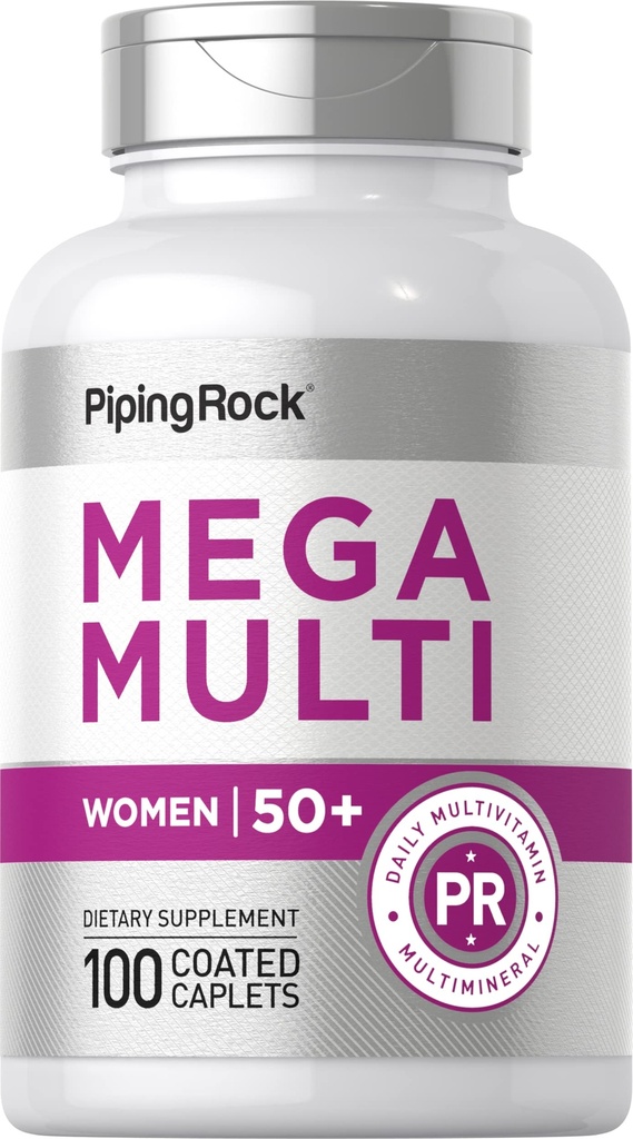 Piping Rock Multivitamin for Women 50 Plus | 100 Coated Caplets | Daily Multi Vitamin & Mineral for Women | Non-GMO, Gluten Free Supplement
