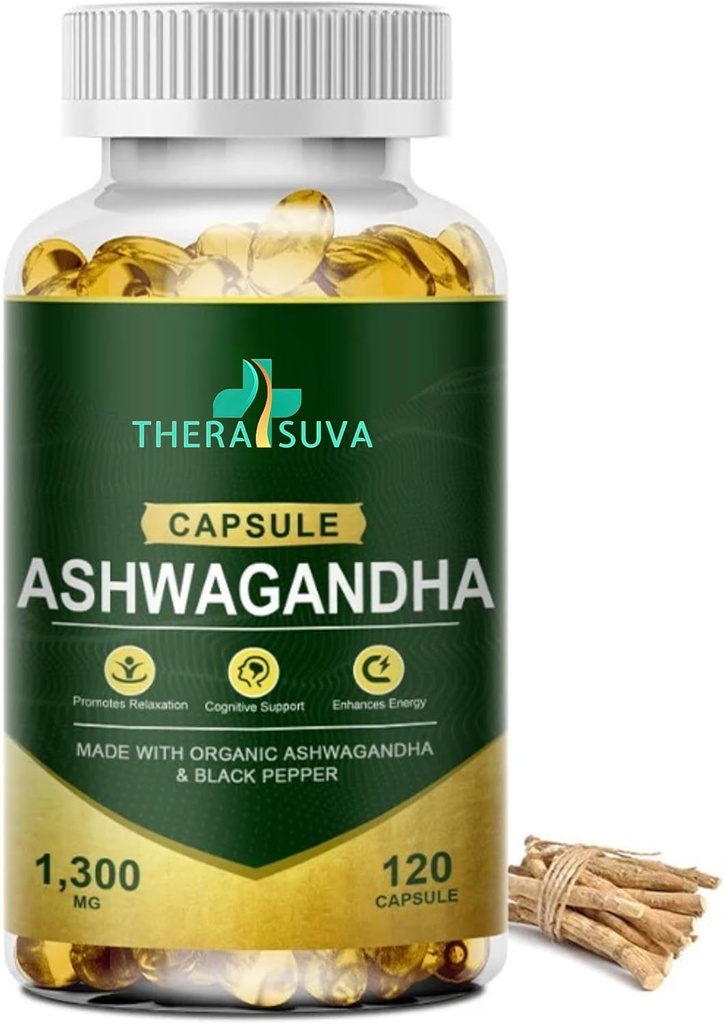 Organic Ashwagandha + Black Pepper, All Natural High Potency Supplement for Stress Relief and Vitality 120 Softgels, 60-Day Supply
