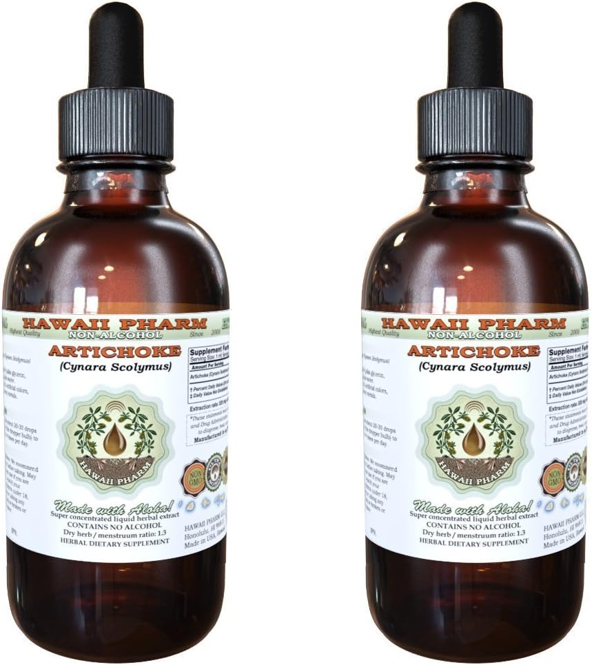 Artichoke Alcohol-Free Liquid Extract, Organic Artichoke (Cynara scolymus) Dried Leaf Glycerite Hawaii Pharm Natural Herbal Supplement 2x2 oz