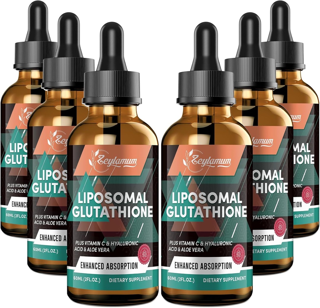 2000MG Liposomal Glutathione Liquid Drops, Ultra High Absorption, Natural Detoxification, Immune System & Skin Supprot*, L-Glutathione, Vitamin C & Hyaluronic Acid, Capsules Alternative, 12.12 OZ