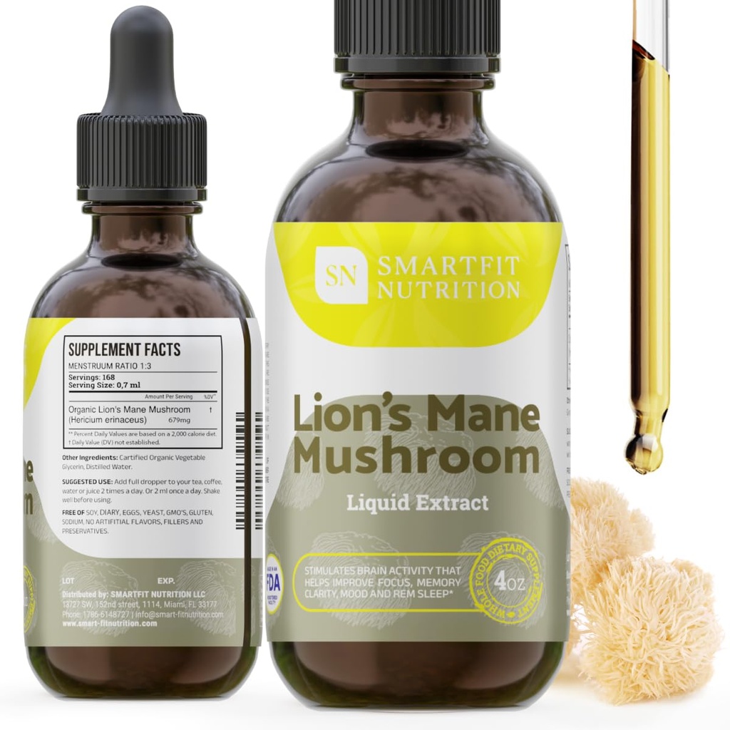 Lions Mane Extract - Lions Mane Tincture - Made in USA - Mushroom Supplement for Memory, Focus & Clarity - Daily Mushroom Supplement - 4 Fl oz.