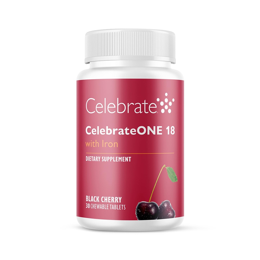 Celebrate Vitamins CelebrateONE 18 Chewables, 18mg Iron - Once Daily Bariatric Multivitamin, Essential Vitamins & Minerals - Gastric Bypass & Sleeve Gastrectomy Supplement - Black Cherry (30 Tablets)