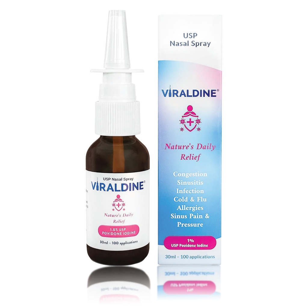 VIRALDINE 1% Povidone-Iodine Nasal Spray, Sinus & Congestion Relief, 30ml