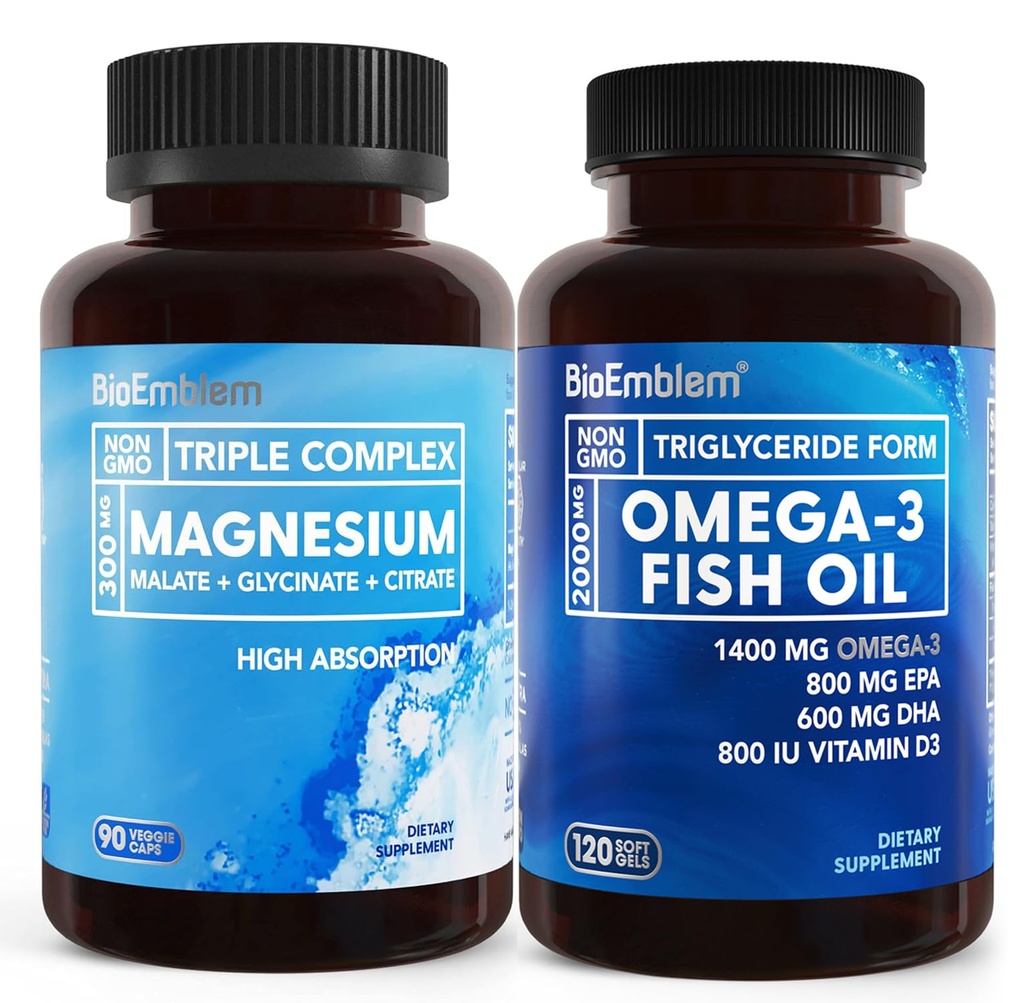 BioEmblem Triple Magnesium Complex and BioEmblem Omega-3 Fish Oil 2000mg