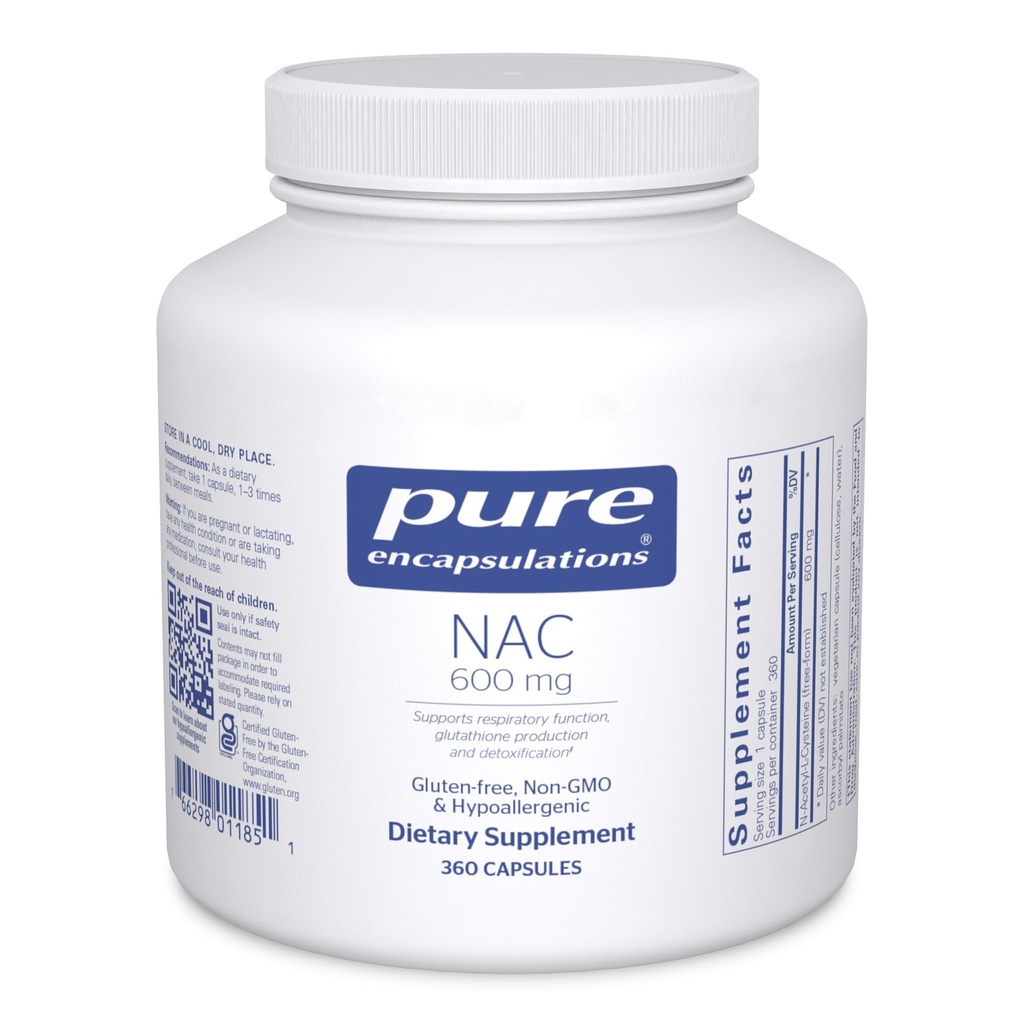 Pure Encapsulations NAC 600 mg - N-Acetyl Cysteine NAC Supplement for Lung Health & Immune Support, Liver Support & Antioxidants* - with Freeform N-Acetyl-L-Cysteine - 360 Capsules