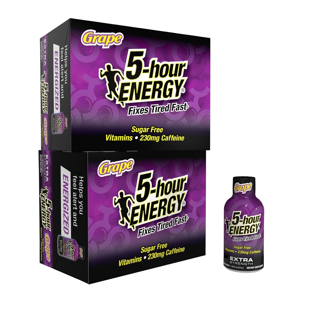 5-hour ENERGY Extra Strength Energy Shot, Grape Flavor (1.93 oz. - 24 Count) Zero Calories & Sugar-Free 230 mg Caffeinated Shot, Amino Acids & B Vitamins, Dietary Supplements