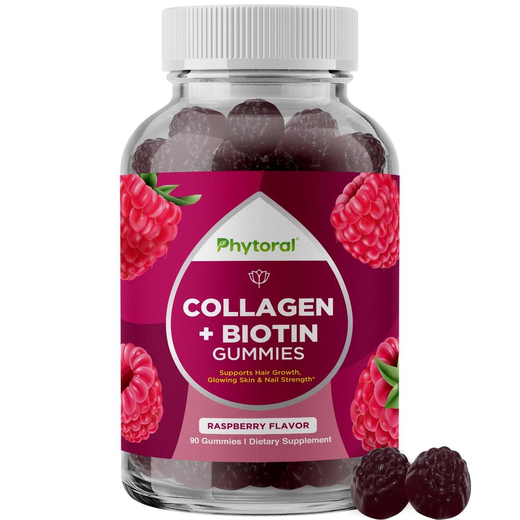 Hydrolyzed Collagen Peptides for Women with Biotin - Hair, Skin and Nails Vitamins for Elasticity, Vitality & Hydration Gummies - Naturally Sourced Biotin and Collagen for Women - 90 Count