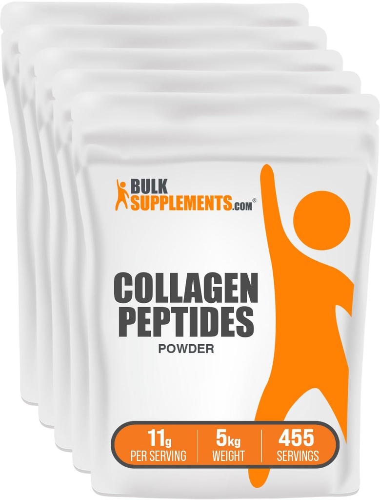 BulkSupplements.com Collagen Peptides Powder - Bovine Collagen Powder, Powdered Collagen Supplement - Hydrolyzed & Gluten Free, 11g per Serving, 1kg (2.2 lbs) (Pack of 5)