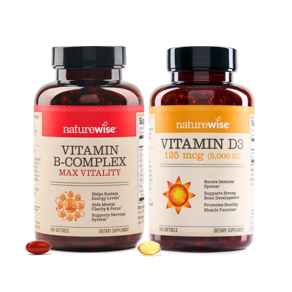 NatureWise Vitamin B Complex 360 Softgels[1-Year Supply] & Vitamin D3 5000iu 360 Count Mini Softgels[1-Year Supply] Bundle