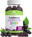 Black Sambucus Elderberry Gummies for Kids – Immune Support Supplement with Vitamin C and Vitamin D3 for Immunity Boost – Vegetarian, Non-GMO, Gluten Free, Nut and Dairy Free – 120 Gummies (Pack of 1)