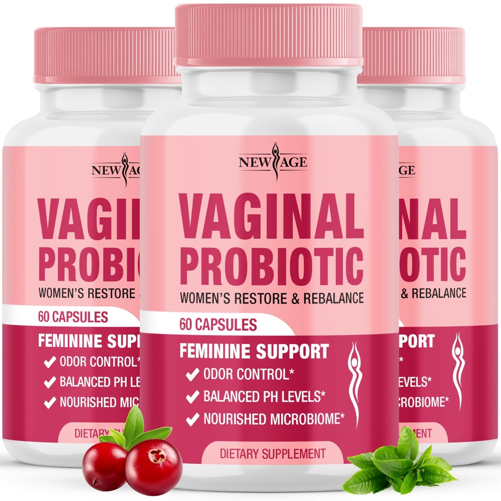 NEW AGE Vaginal Probiotics for Women with Prebiotics, Cranberry Extract, and a Lactobacillus Probiotic Blend, Supports Healthy pH Balance, Odor Control, Vaginal Flora - 180 Capsules