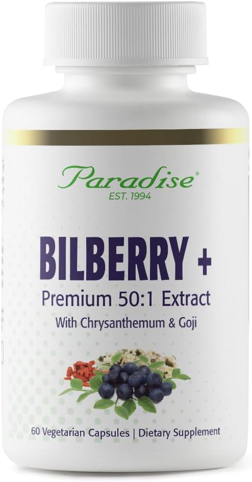 Paradise Herbs Bilberry with Goji & Chrysanthemum Supplements, Super Potent, Ultra Pure, Non-GMO, Gluten Free, Vegan, 60 Vegetarian Capsules