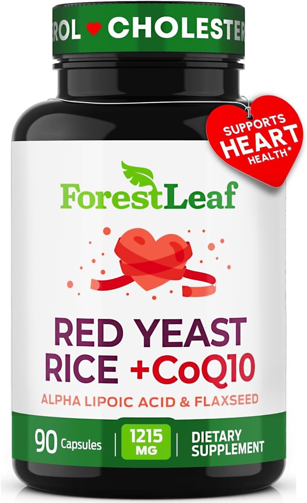 Red Yeast Rice 1215 mg. Capsules - Extra Strength Red Rice Yeast with CoQ10 Supplement, Plus Alpha Lipoic Acid & Organic Flaxseed, Citrinin Free, Supports Cardiovascular Health, Non-GMO 90 Veggie Caps
