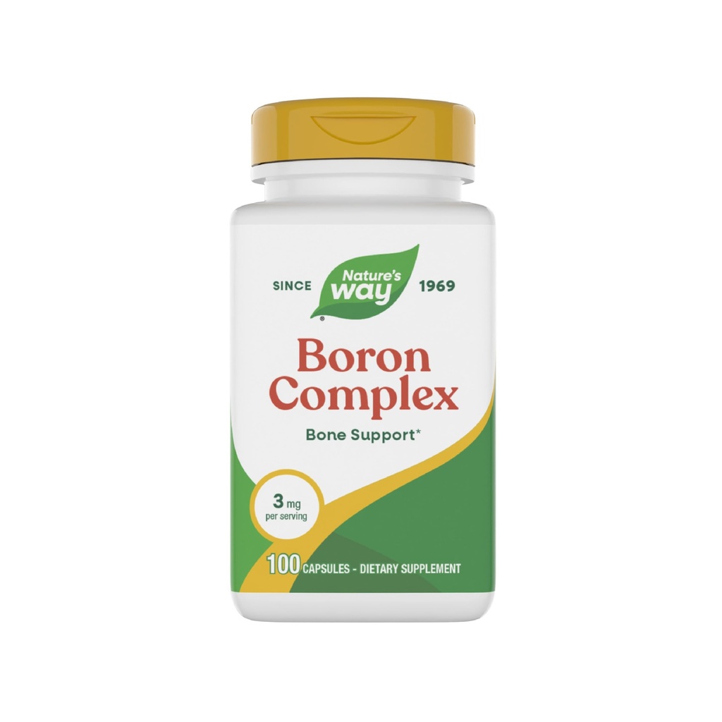 Nature's Way Boron Complex, Bone Support*, 3 mg per Serving, Gluten Free, 100 Capsules (Packaging May Vary)