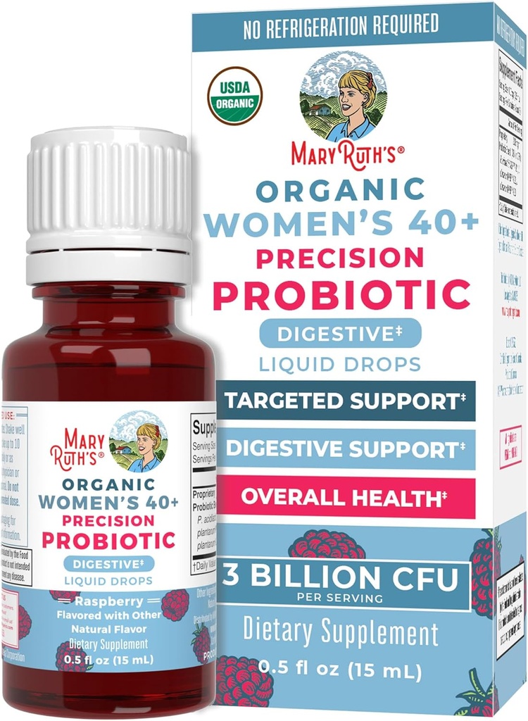 MaryRuth Organics USDA Organic 40 Womens Probiotic Liquid Drops | Probiotics for Digestive Health | Stress-Related GI Issues | Occasional Gas Relief for Adults | Vegan | Dairy Free | 30 Servings