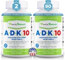 Power By Naturals ADK Vitamin Supplement – ADK 10 High Potency with Vitamins A, D3 10,000 IU & K2 MK7 for Superior Heart, Immune & Bone Health Support – 90 Capsules, 2 Pack (6-Month Supply)