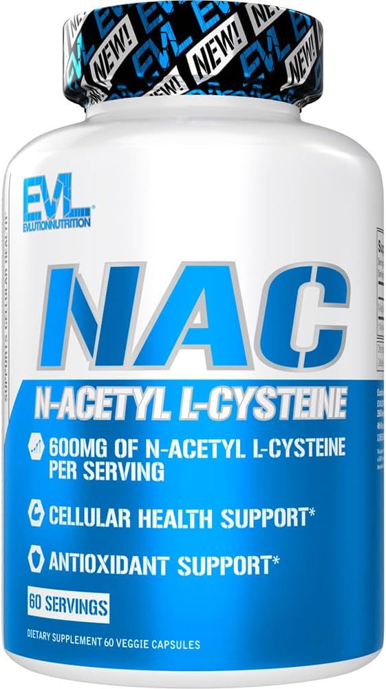 Evlution Nutrition NAC N-Acetyl L-Cysteine - 600mg N-Acetyl L-Cysteine Per Serving - Antioxidant Support - Health Support - Dietary Supplement - Vegan & Gluten Free - 60 Veggie Capsules - 60 Servings