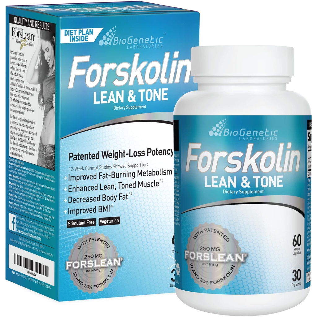 BioGenetic Laboratories Men and Women Forskolin Lean & Tone - Weight Loss Pills - Body Toning Formula Fat Burner and Maintenance of Muscle Mass for Appetite Suppressant - 60 Capsules - Vegetarian