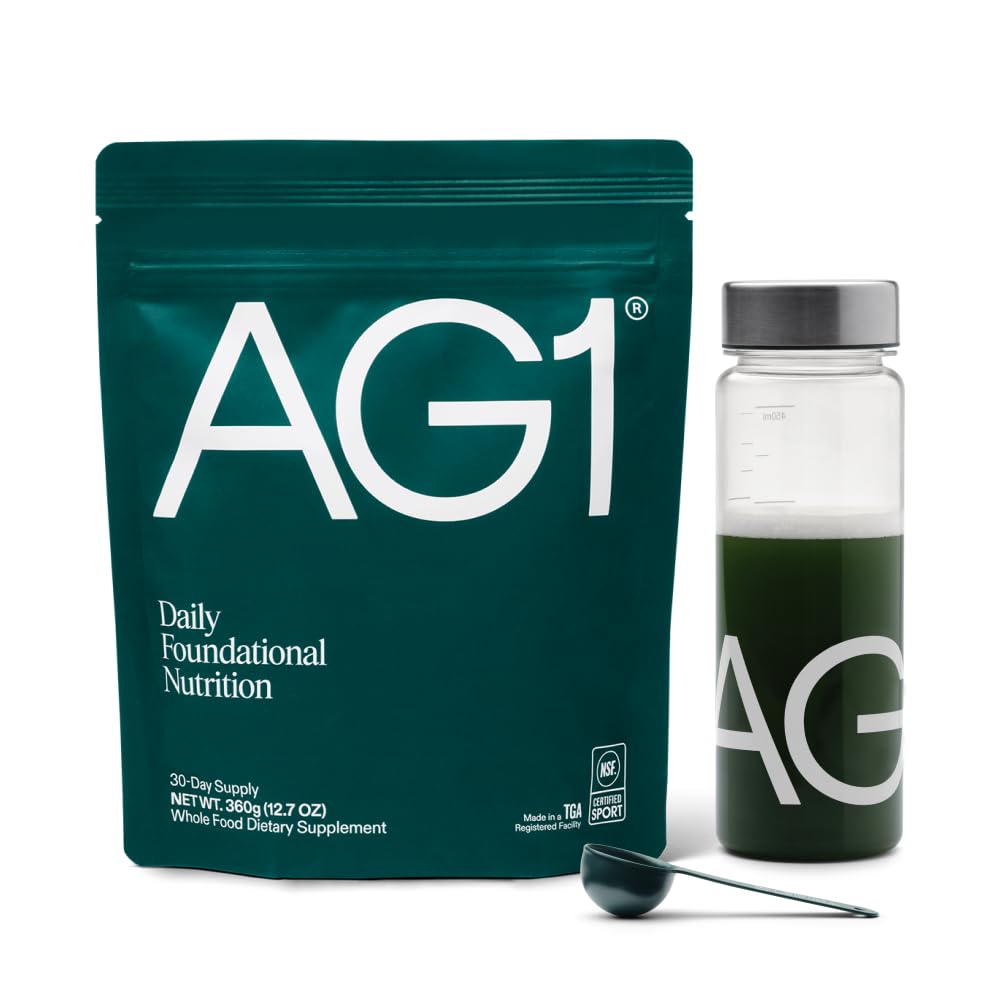 AG1 Greens Powder Supplement | Improve Gut Health | Multivitamin, Probiotic, Gluten Free, Vegan and Keto Friendly | Shaker & Scoop Included | 75 Vitamins (Athletic Greens), Classic Formula
