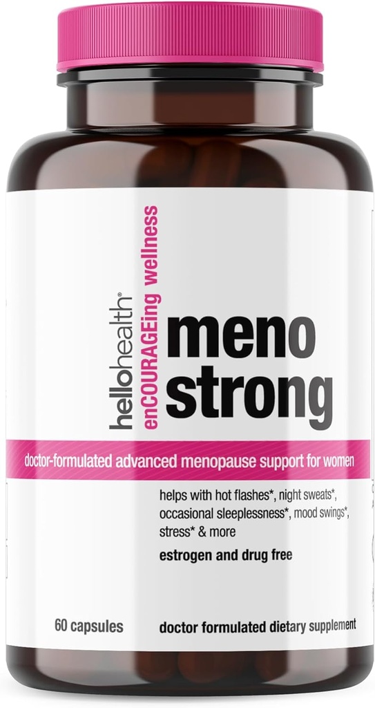 Menopause Supplements for Women – Meno Strong Perimenopause Supplement for Night Sweats Relief, Sleeplessness, Mood Swings, Natural Hormone Balance, Stress, Hot Flashes Menopause Relief - 60 Capsules