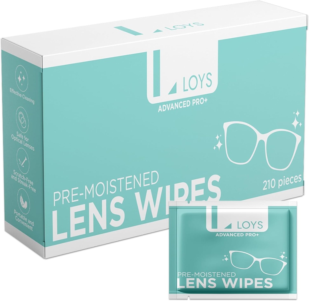 Lens Cleaning Wipes for Eyeglasses, Eyeglass Cleaner, Pre-moistened Individually Wrapped Sracth Free Streak Free Cleaner Wipes for Labtop, Sunglasses, Camera, Goggles by Loys Advanced Pro, 210 Counts