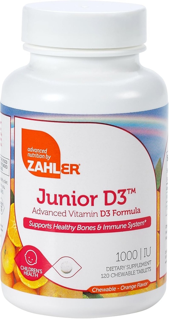 Zahler Junior D3 Chewable 1000IU, Kids Vitamin D, Great Tasting Chewable Vitamin D for Kids, Optimal Vitamin D3 1000 IU for Children,Certified Kosher, 240 Chewable Tablets