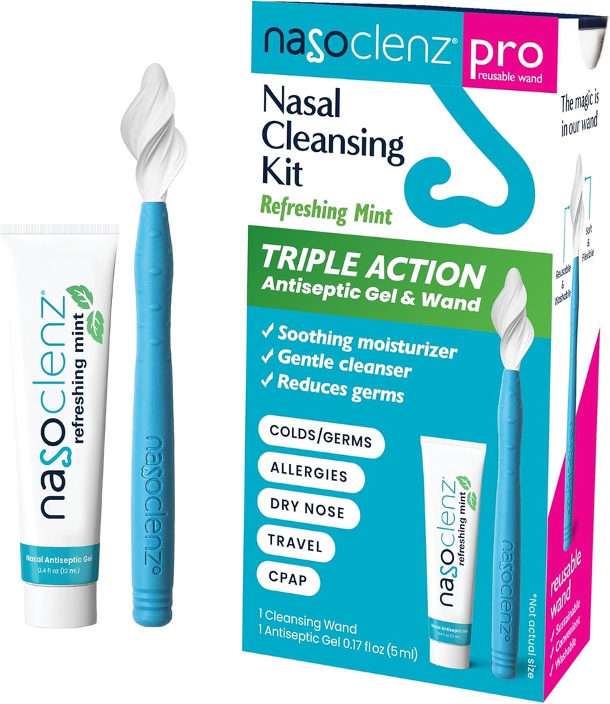 Pro: Nasal Cleansing Kit – Gentle Wand & Nasal Antiseptic Gel, Nose Cleaner and Nasal Moisturizer for Dry Nose & Sinus Relief (Mint 1 Count, up to 120 uses)