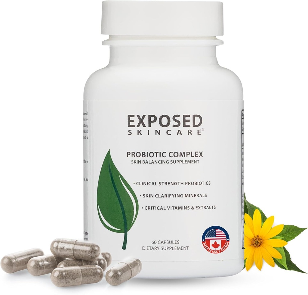 Exposed Skin Care, Probiotic Supplement Complex with 1 Billion CFU – Daily Probiotic for Skin, Gut and Immune Health Support – Digestive Wellness Formula for Men and Women – Non-GMO, 60 Capsules