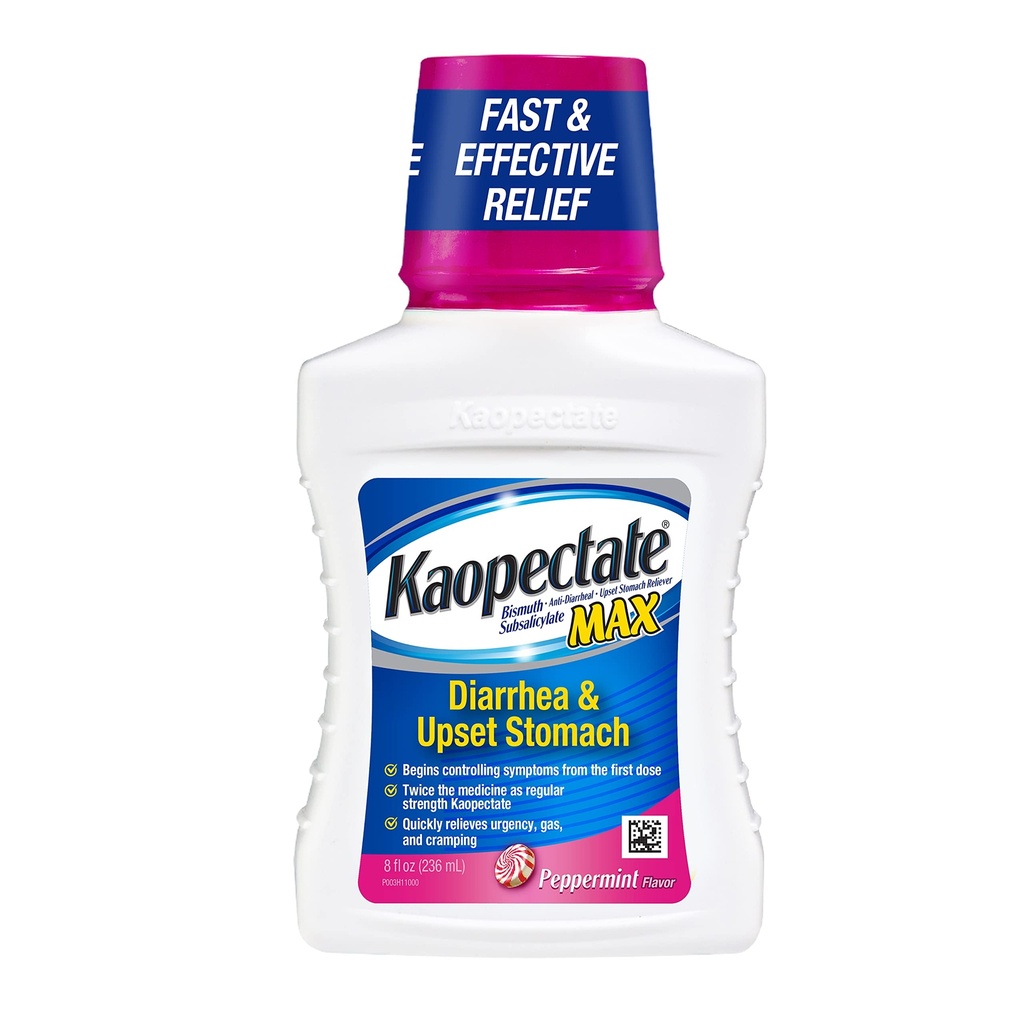 Kaopectate Extra Strength Diarrhea 8oz, Upset Stomach Relief Liquid – Bismuth Subsalicylate Formula for Fast-Acting, Comprehensive Digestive Support Peppermint Flavor