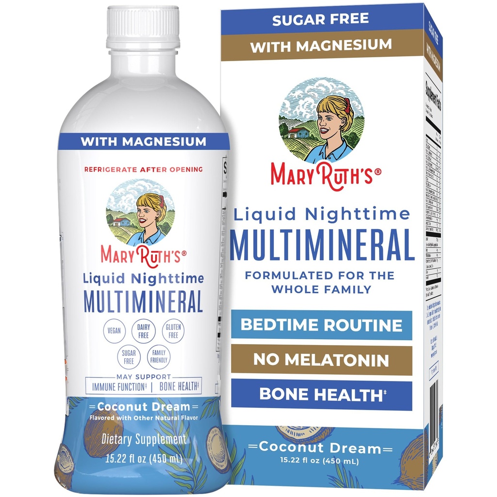 MaryRuth's Liquid Nighttime Multimineral | No Melatonin | Bedtime Routine | Magnesium Citrate | Calcium | Zinc | Vitamin D3| Available in 4 Flavor - Vegan | Sugar Free | Gluten Free | 15.22 Oz