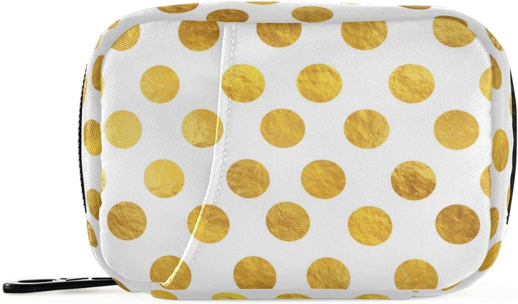 Naanle Gold White Polka Dot Pill Box 7 Day Case Bag Travel Organizer with Zipper Portable Weekly Compact Size for Vitamin Supplement Holder A Dots Golden 4.6 x 3.14 x 1.88 Inch 0.12 kilograms