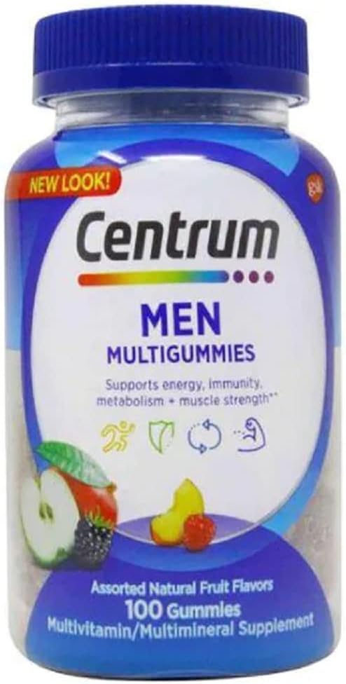 Centrum MultiGummies Gummy Multivitamin for Men, Multivitamin/Multimineral Supplement with Selenium, Antioxidants and Vitamin D3, Assorted Fruit Flavor - 100 Count