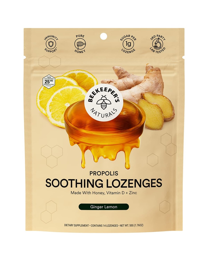 Beekeepers Naturals Ginger Lemon Lozenges, 14 CT