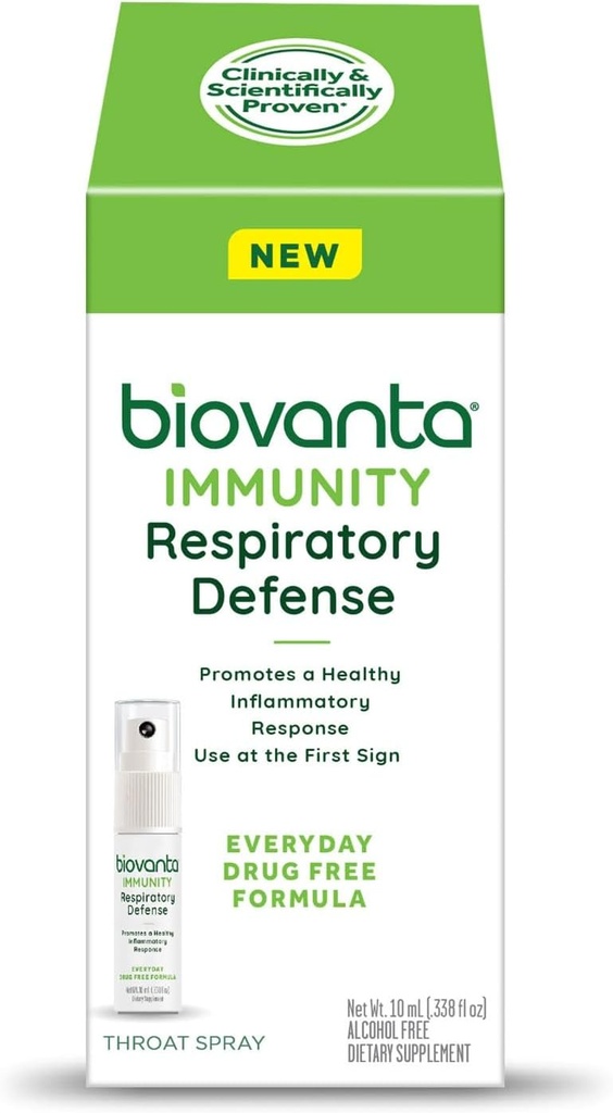 Biovanta Immunity Throat Spray, 10ml, Natural Immune Support and Soothing Sore Throat Relief, Respiratory Defense, Prebiotics to Support Gut Health