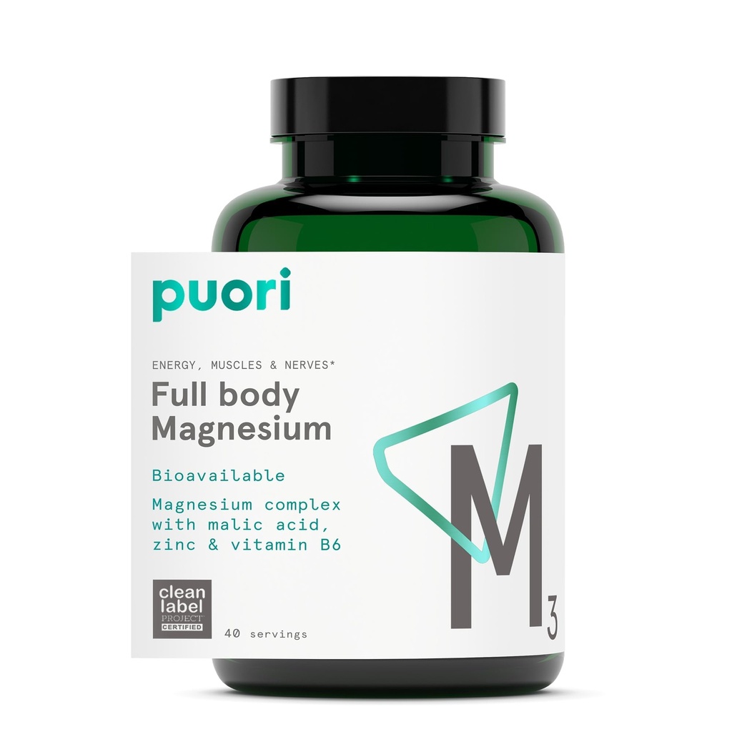 Puori Magnesium Complex Supplement - High Absorption Magnesium Taurinate & Gluconate, Zinc, Vitamin B6 & Malic Acid for Sleep Support, Immune & Bone Health & Muscle Recovery - 120 Vegan Capsules