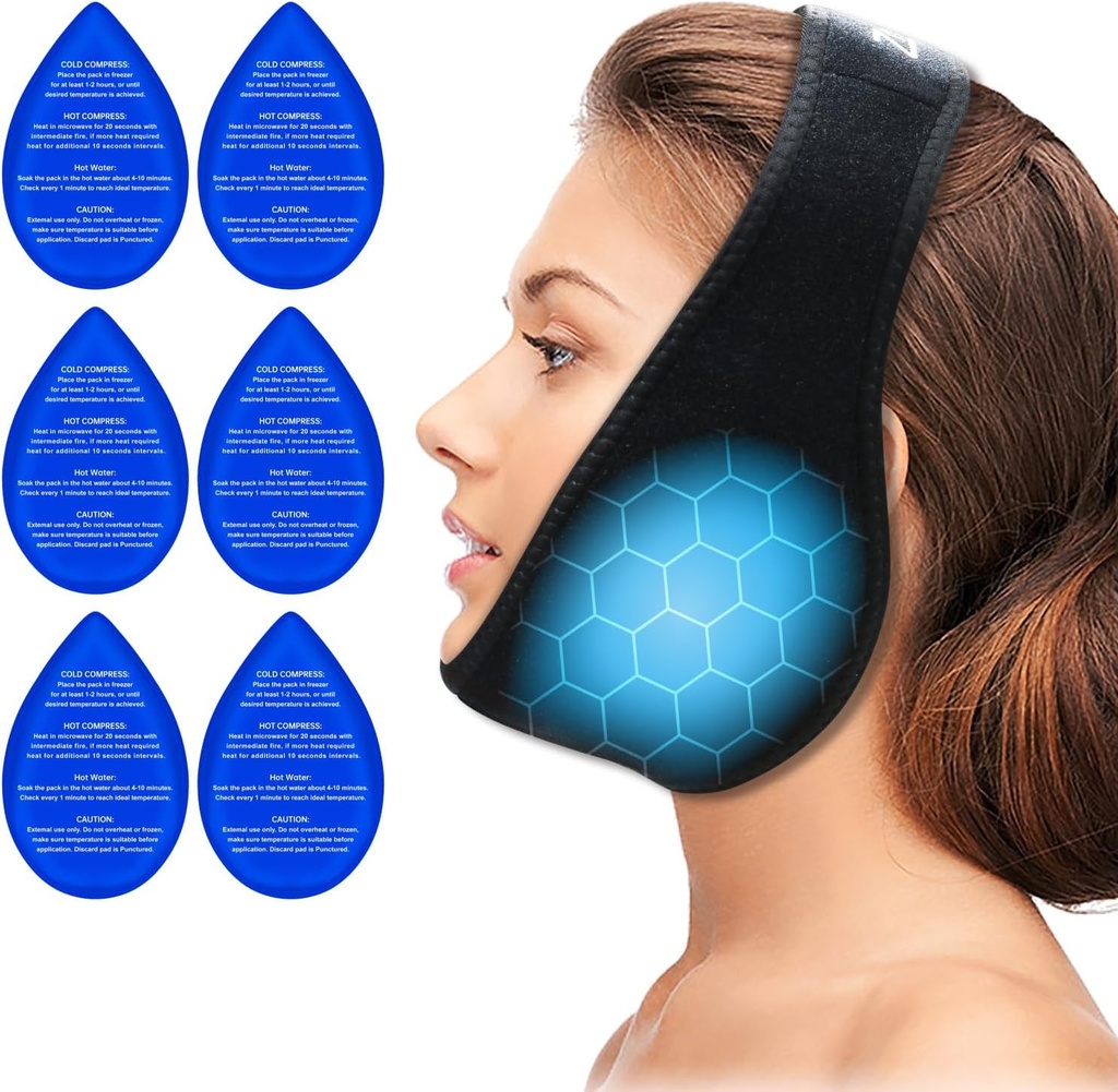 ZNÖCUETÖD Wisdom Teeth Ice Pack Face Head Wrap for Wisdom Teeth Removal Toothache Pain Relief, TMJ, Jaw Ice for Face Oral Surgery, Dental Implant with 6 Reusable Hot Cold Gel Packs