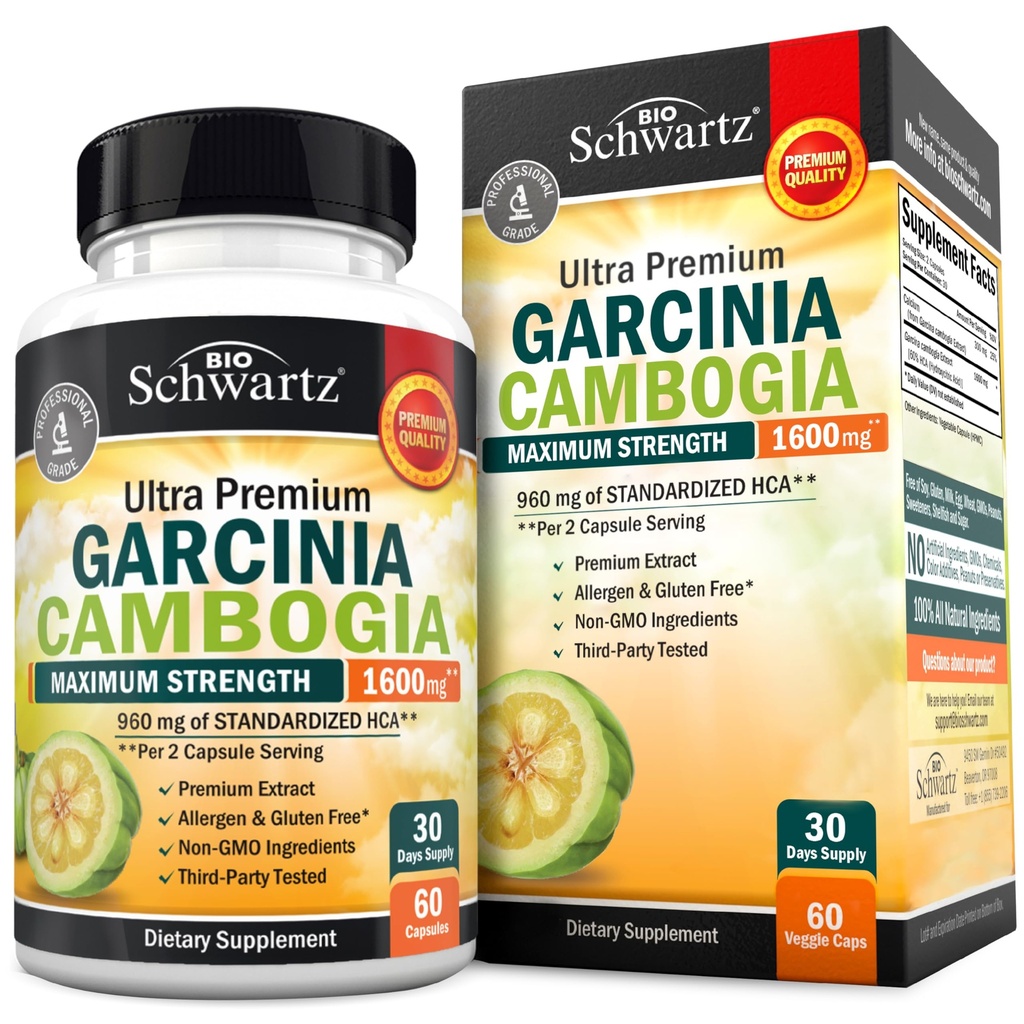 Garcinia Cambogia Weight Loss Pills - Maximum Strength Appetite Suppressant & Fat Burner for Men & Women - 1600mg Natural Extract & 960mg HCA - Metabolism Booster & Carb Blocker Capsules - 60Ct