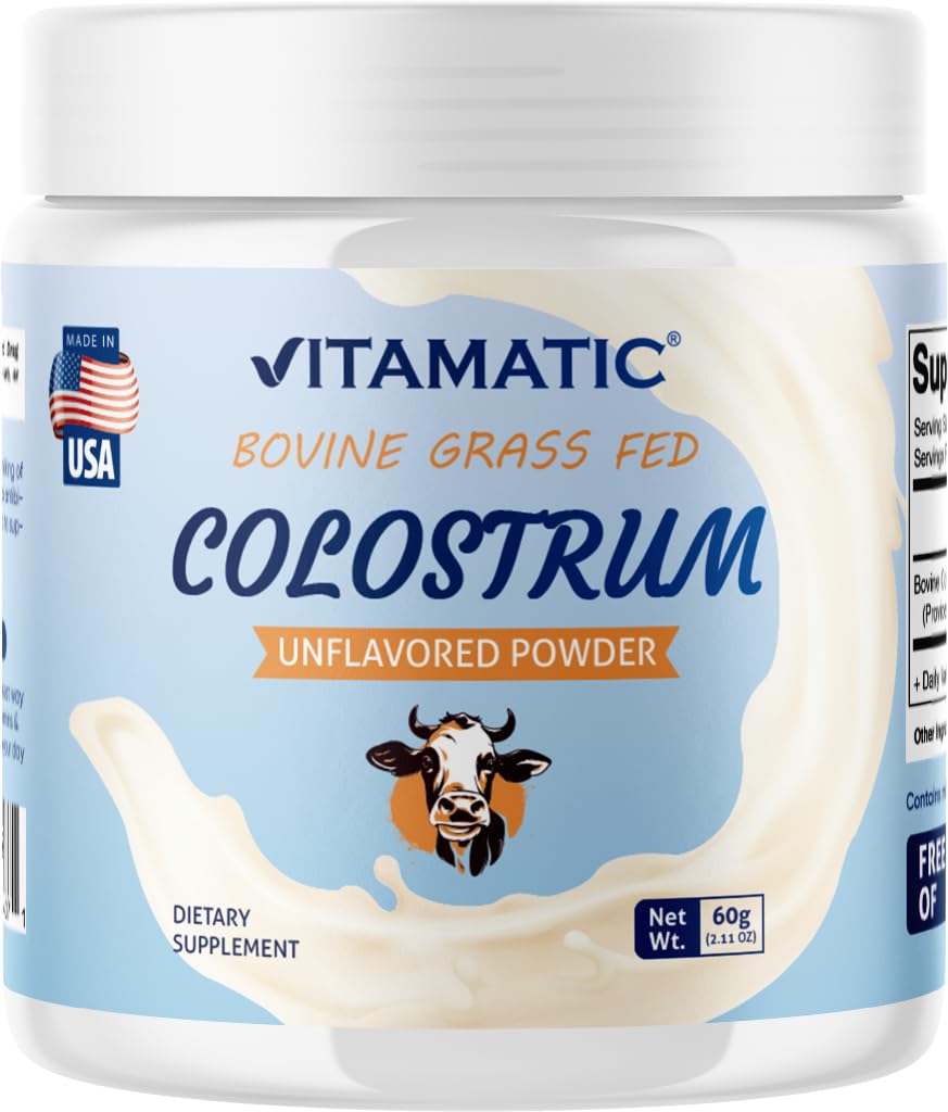 Vitamatic Bovine Colostrum 30% IgG Powder - Supplement for Gut Health, Hair Growth, Beauty, Muscle Recovery, & Immune Support - Easy to Mix - 60 Gram (30 Servings, Unflavored)