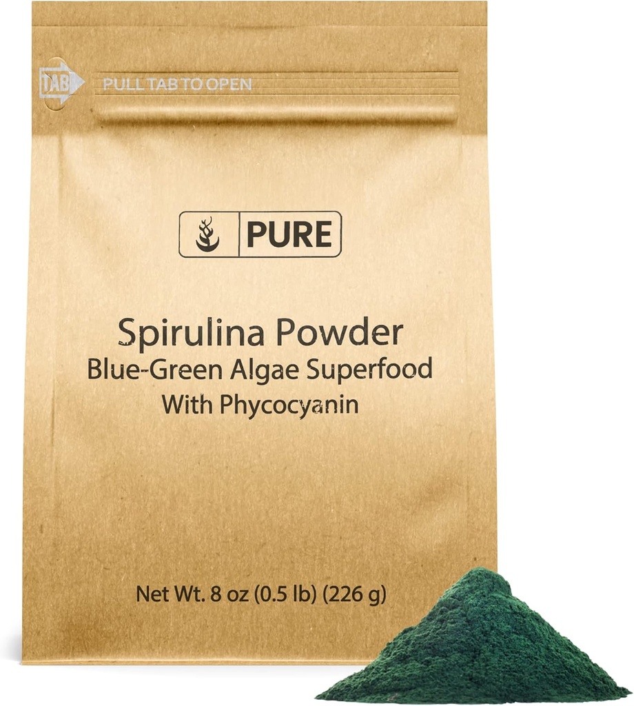 PURE ORIGINAL INGREDIENTS Spirulina Powder (8oz) Plant-Based Complete Protein, Non-GMO