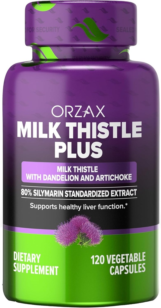 ORZAX Milk Thistle 250 mg - Liver Cleanse Detox & Repair Support - Herbal Supplement - 80% Silymarin Standardized, Dandelion Root & Artichoke Extract - Vegan & Non-GMO - 120 Capsules - 120 Day Supply
