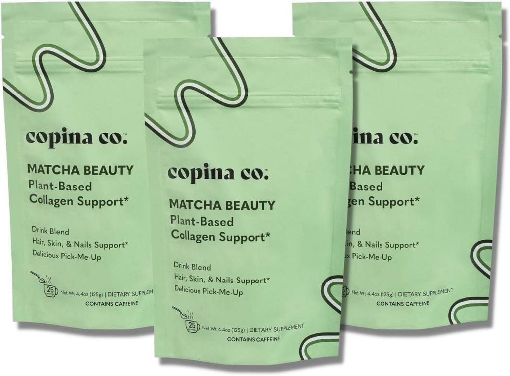 Copina Co. Matcha Beauty Vegan Collagen Booster Drink Blend: Plant Based Collagen Support Smoothie Drink Vegan Creamy Blend | Matcha Flavor | 3 Bags - 25 Servings per Bag