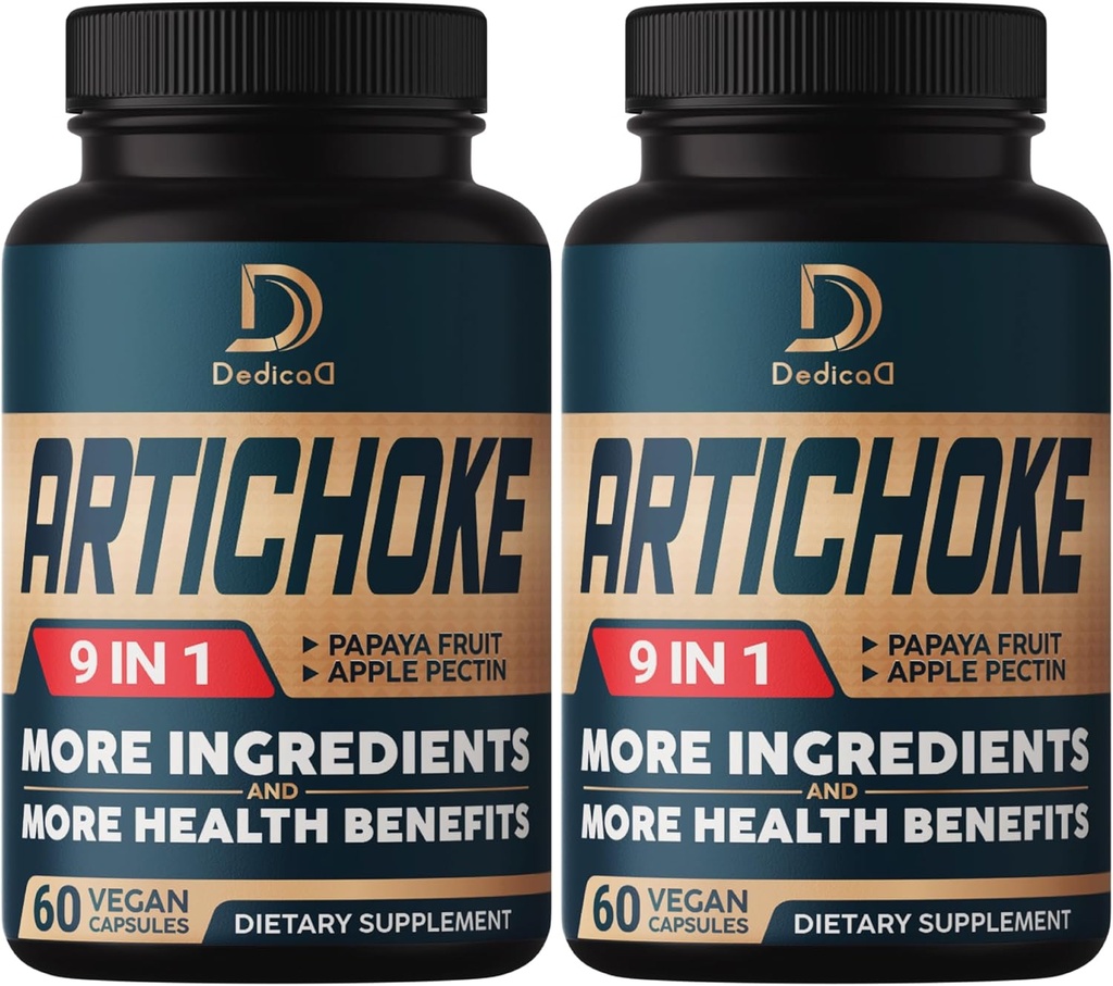Artichoke Extract Capsules 6650mg 4-Month Supply - Support Digestion, Immune Health & Body Balance - Combined 9 Herbs Papaya, Apple Pectin, Ginger & More - Non-GMO 2 Packs 60 Capsules